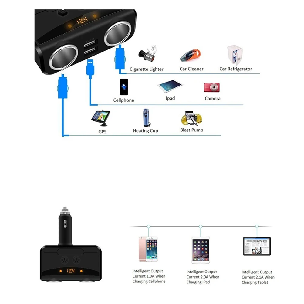 12 V-24 V Авто 2 Порты usb Зарядное устройство двойной разветвитель прикуривателя
