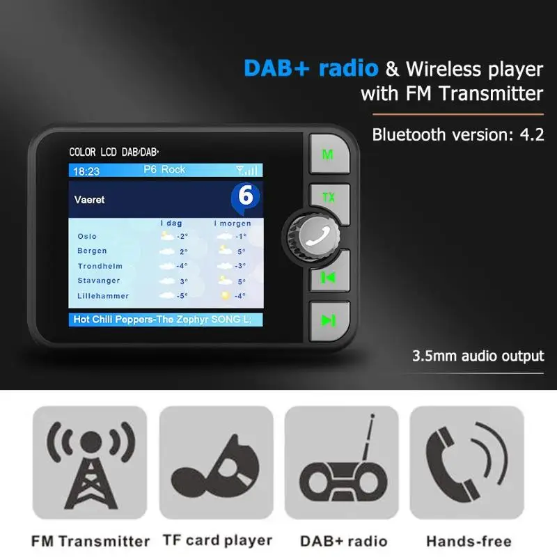 VODOOL C6 автомобильный DAB радио адаптер приемник FM передатчик ЖК-дисплей Поддержка