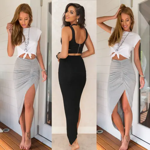 2019 Женская юбка с высокой талией асимметричная стрейч рюшами облегающая для