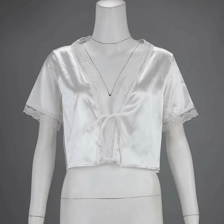 Фото New Fashion Women's Sexy Short Sleeve Lace Silk Satin Shirt Crop Tops Blouse Женская одежда New Fashion Women's Sexy Short Sleeve Lace Silk Satin Shirt Crop Tops Blouse Женская одежда