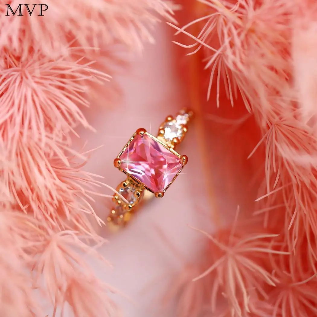 Women Casual Fashion Shiny Rhinestone Inlaid Silver Gold Geometric Pink Decoration Zircon Alloy Ring | Украшения и аксессуары