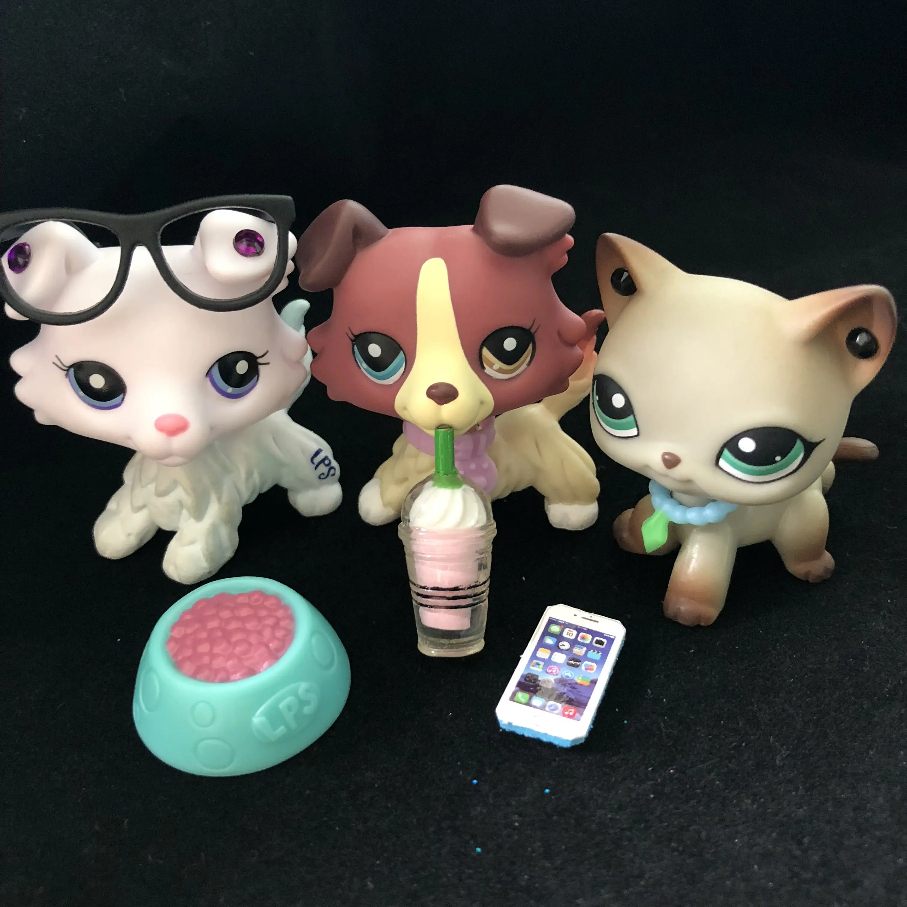Мультяшные животные 3 штуки фигурки #391 # New Collie #1262 + 8 шт. аксессуары | Игрушки и