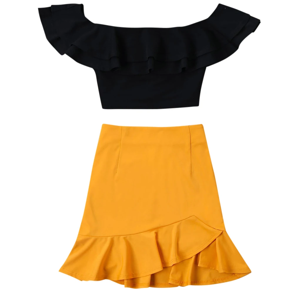 Женский сексуальный комплект из двух предметов с оборками летний укороченный