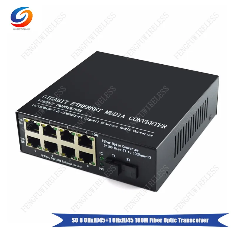 1 пара HTB3100 + 8 портов 1000 базовый оптический медиаконвертер RJ45 erternet переключатель