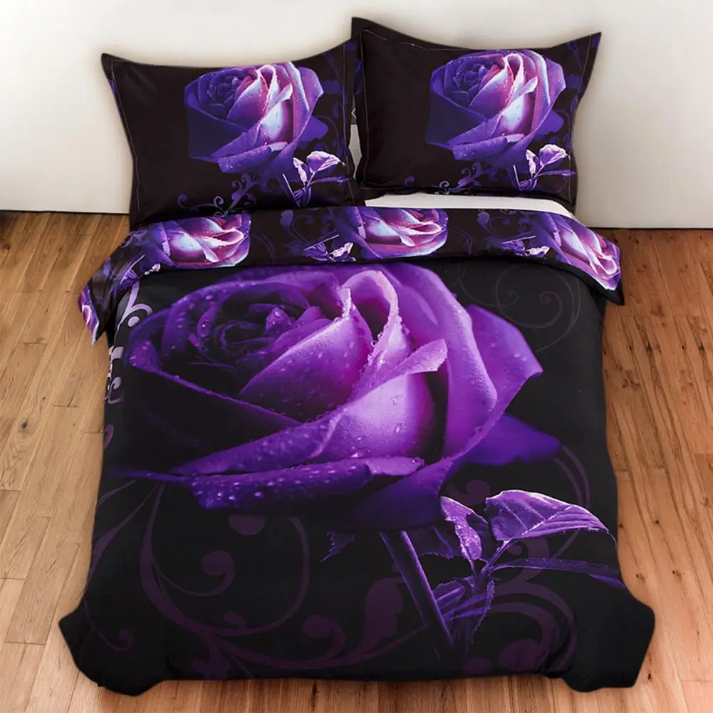 Горячая Распродажа 3 шт./компл. Nordic Purple Rose полиэстер комплект постельного белья