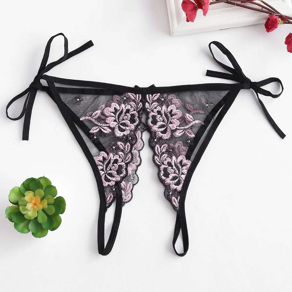 ZAFUL Цветочные Вышитые Crotchless Галстук Боковые Трусики марочный Cексуальный