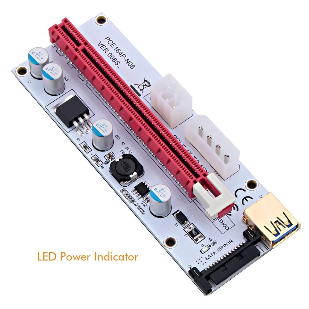 PCI-E стояки 1X до 16X Графический удлинитель для GPU Mining power ed Riser Adapter Card w/Molex 4Pin SATA 6Pin