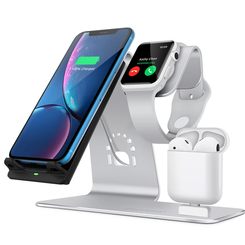 Лучший продавец алюминиевая Беспроводная зарядная подставка 3 в 1 для iPhone Qi док