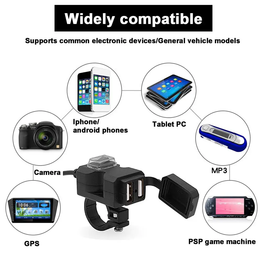 

9-24V Universal Motorcycle Electric Vehicle Charger Double USB Waterproof Switch Mobile Phone Car Charger