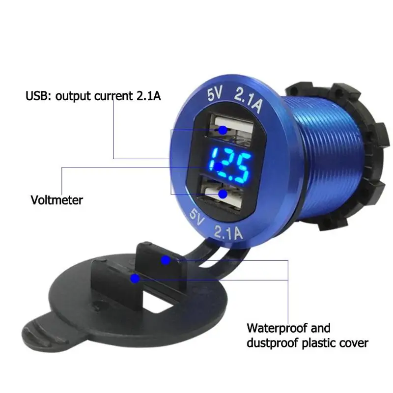 

VODOOL Car Accessories Aluminum 12V/24V 4.2A Dual USB Motorcycle Car Cigarette Lighter Socket Plug Charger with Voltmeter Parts