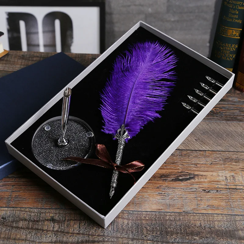 Страусиное перо ручка для каллиграфии с 5 перьями подарочная набор чернил