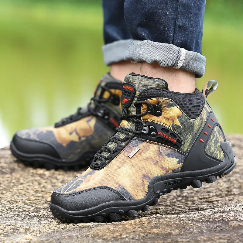 Bjakin Outdoor Men's Hiking Shoes Camouflage High Ankle Camping Sneakers Khaki Climbing Leather Military Tactical Boots Size 45 | Спорт и