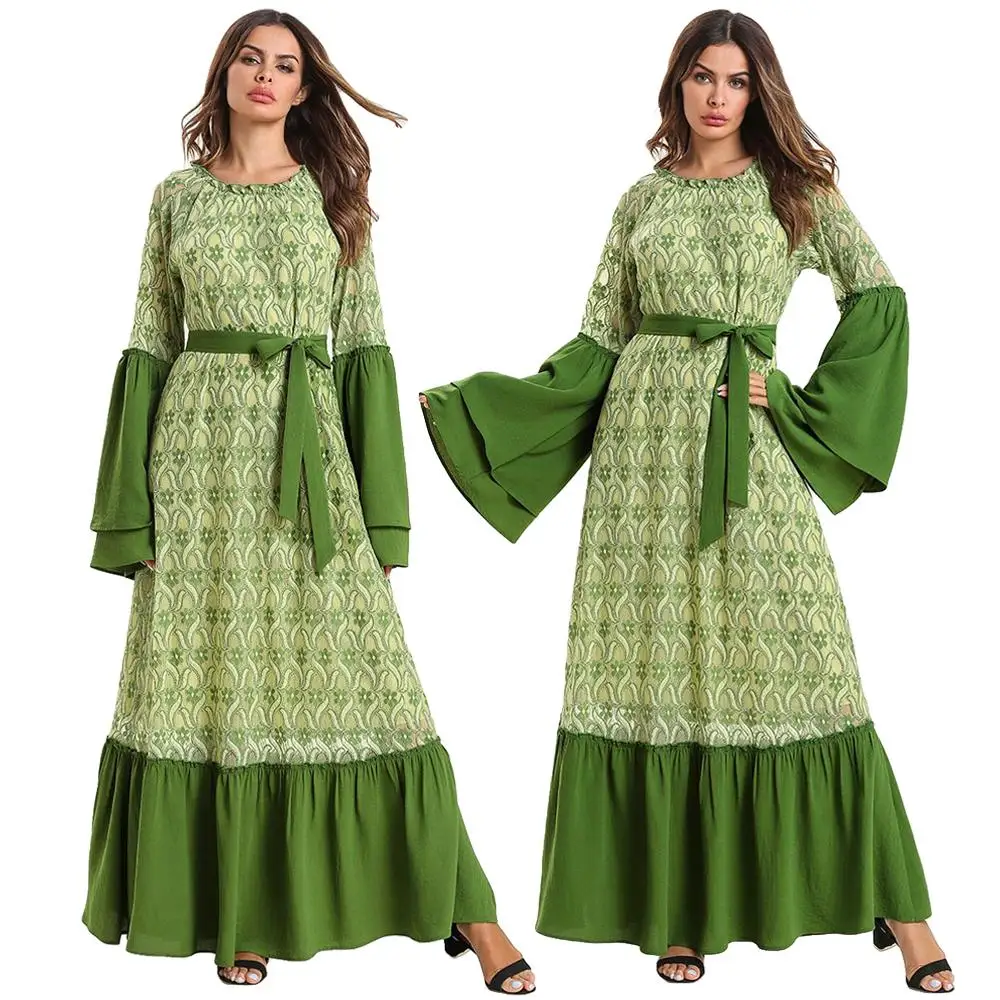 Женское вечернее платье с кружевными расклешенными рукавами Abaya мусульманское