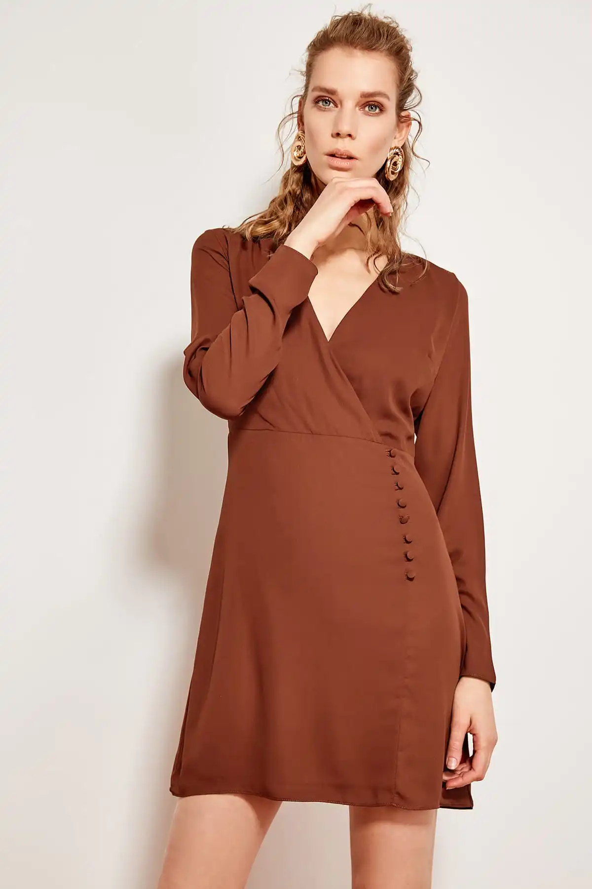 Trendyol коричневый пуговицами платье TOFSS19LJ0040|Женские платья| |