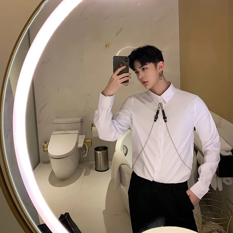 Весенняя Мужская модная рубашка с длинными рукавами и цепочкой Camisas Hombre Япония
