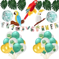 jungle party decoration set enjoy summer banner zoo parrot tropical honeycomb balloons lanterns palm leaves safari shower decor