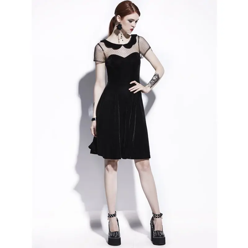 Ретро Черное готическое платье 2019 с коротким рукавом ТРАПЕЦИЕВИДНОЕ ПЛАТЬЕ