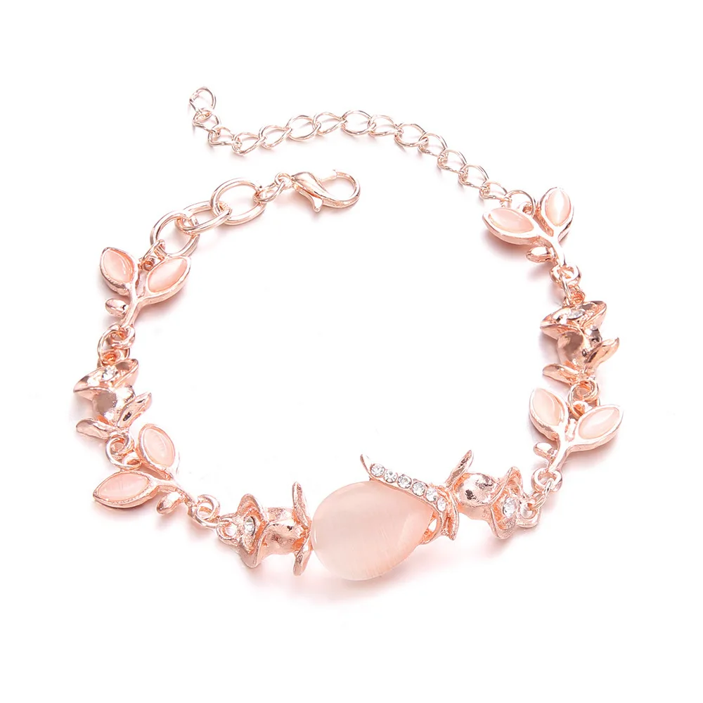 Аксессуары оптом Модный яркий браслет из розового золота с листьями ms opal |