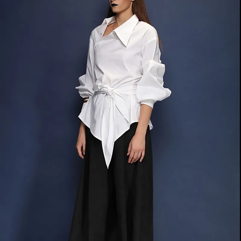 TWOTWINSTYLE однотонная Повседневная Блузка женская с отворотом и рукавом фонариком