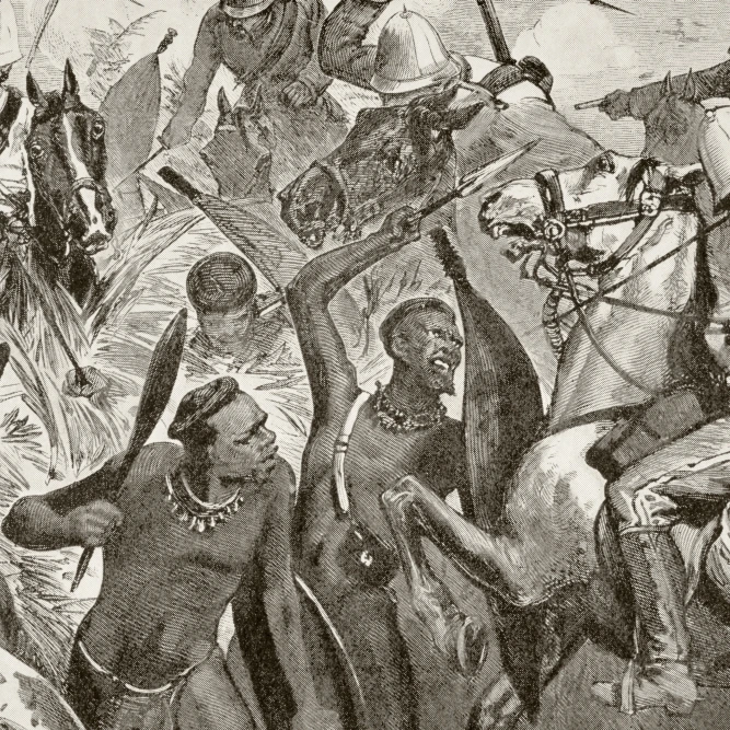 Английский и зулус столкновение в битве при Улунди во время Anglo-Zulu войны | Дом сад