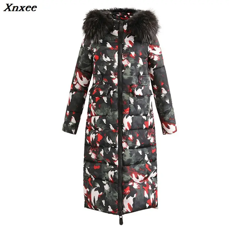 

Xnxee Winter Women Parka Casual Floral Plus Size Thick Warm Jacket Coat Female Long Hoodies Fur Collar Parka ukraine 3XL