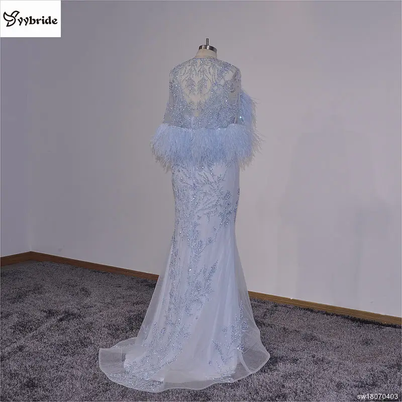 YYbride новый дизайн светло голубые Перья Бисероплетение Кристаллы Выпускные
