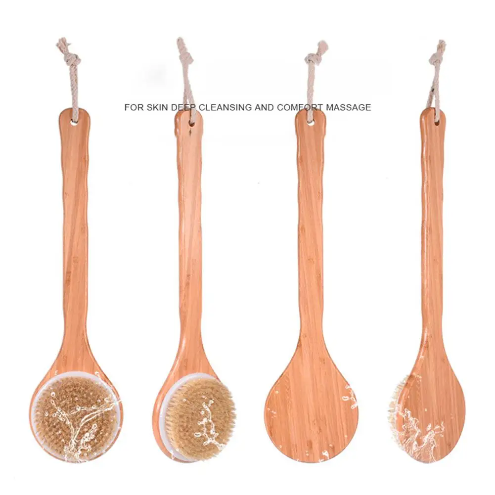 Adeeing щетка для ванны из натуральной щетины с длинной бамбуковой ручкой массажа