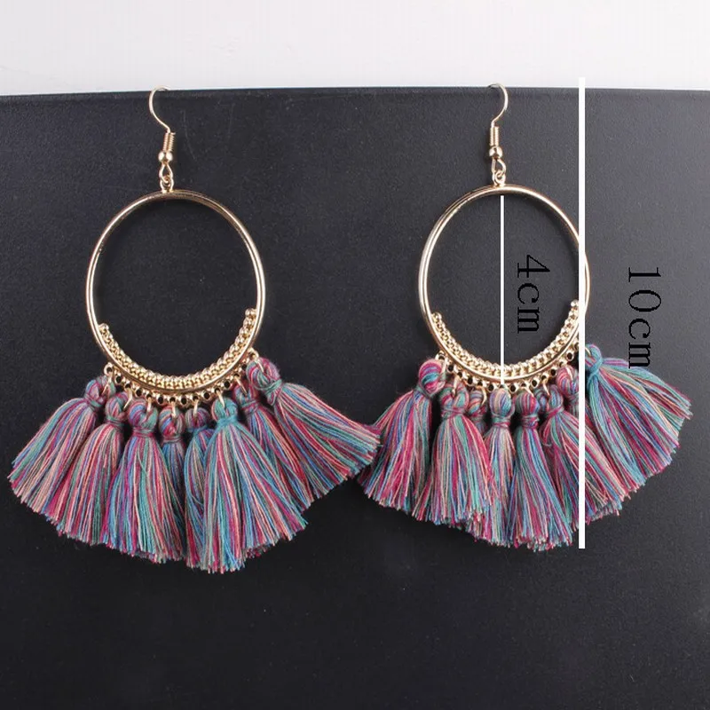 Женские длинные висячие серьги с кисточками в богемном стиле круглые этнические