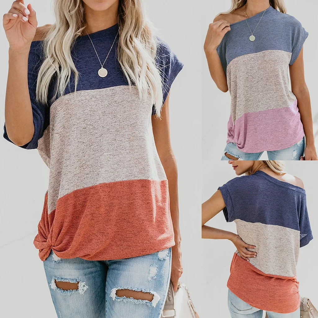 Летние лоскутные плиссированные футболки для женщин короткий рукав с