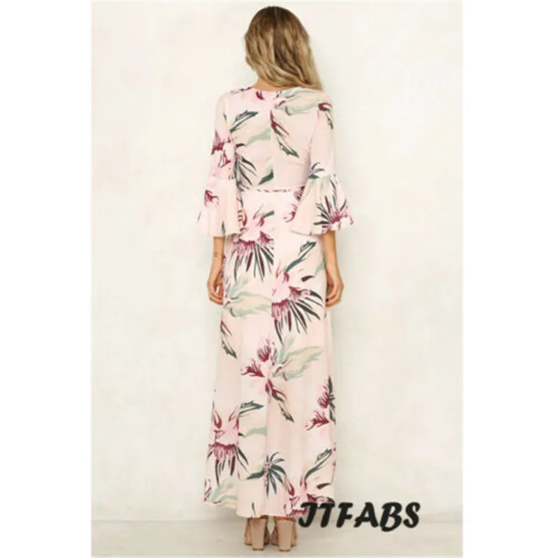 Женское длинное платье с цветочным принтом Пляжное Платье туника макси вечерние
