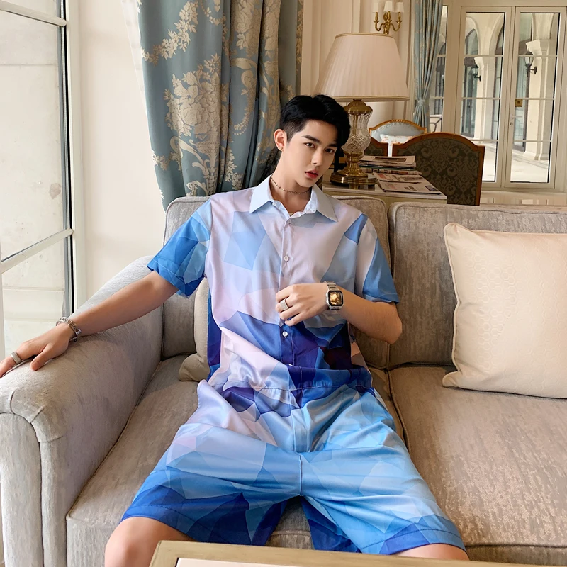 2019 Летний Новый дизайн мужской комбинезон неправильный узор синий Повседневный