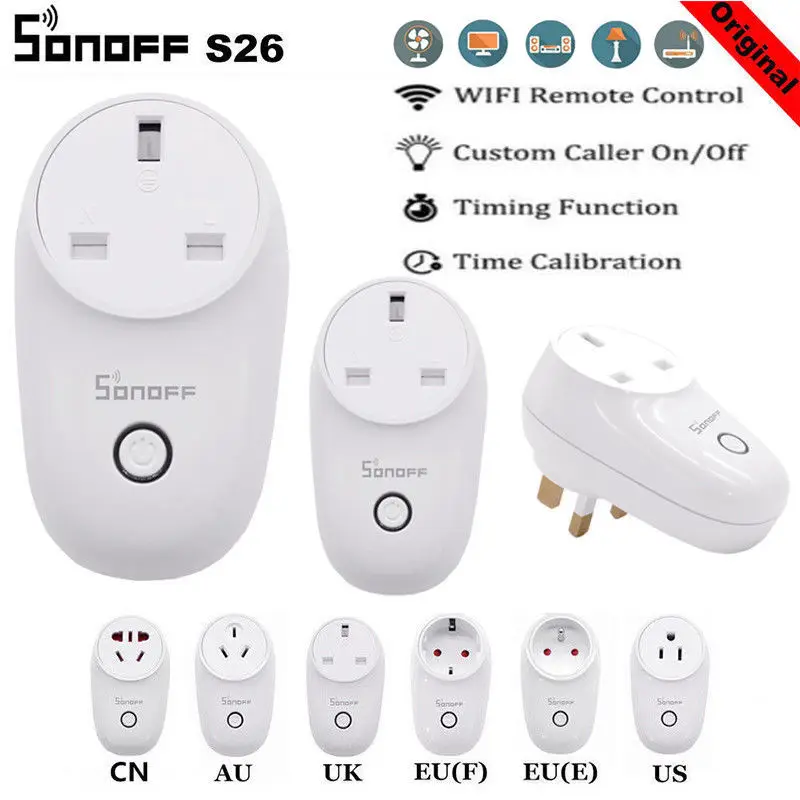 Интеллектуальный выключатель света Sonoff S26 tfttt WI-FI Смарт Мощность торцевых головок