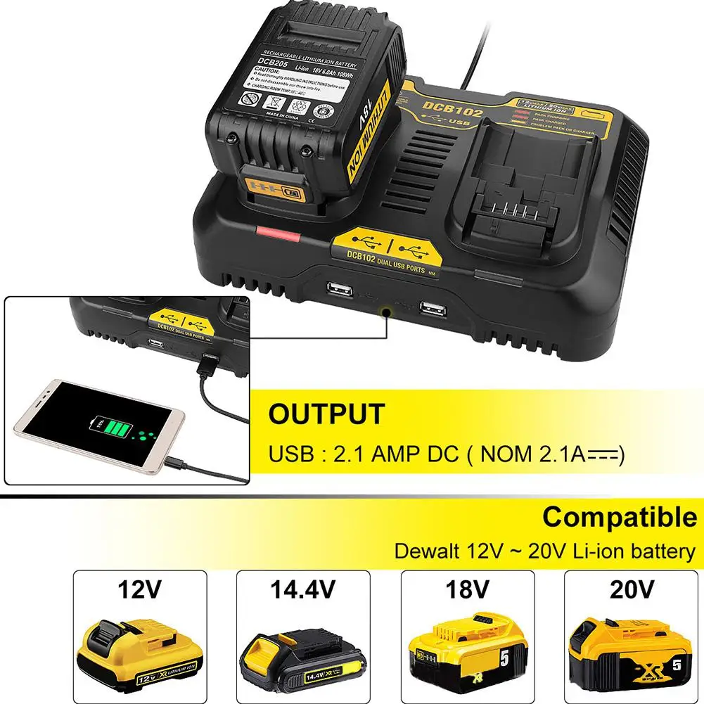 Двойное литий ионное зарядное устройство 4.5A Max для Dewalt 10 8 V 12V 14 4 18V 20V DCB105 DCB101 DCB102