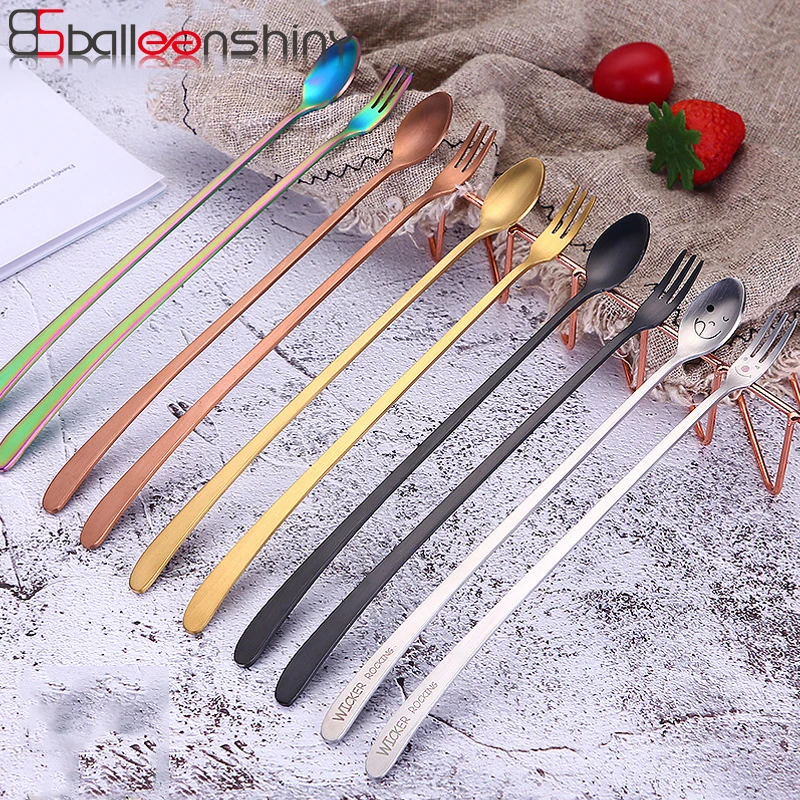 BalleenShiny десертная ложка со смайликом из нержавеющей стали с длинной ручкой вилки