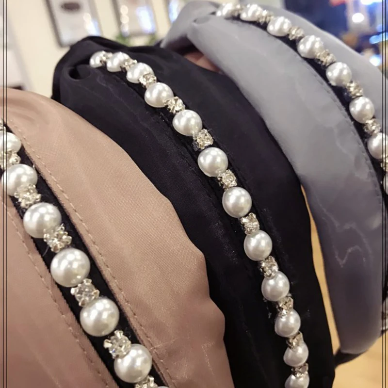

Korean Hand Made Rhinestone Pearl Fabric Hairband Retro Hair Accessories Hair Band Hair Bows Flower Crown Headbands for Women