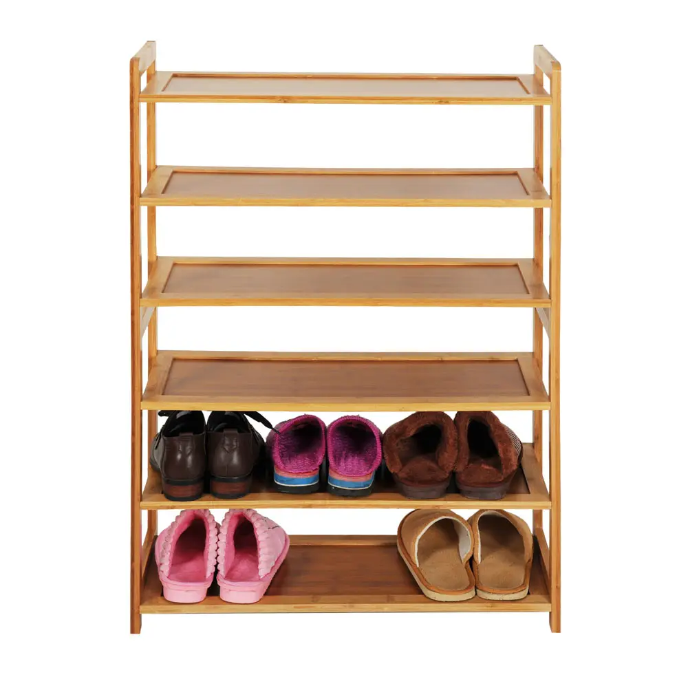 

Concise Rectangle 6 Tiers Bamboo Shoe Rack Wood Color Storage Shoes Rack Stand Shelf