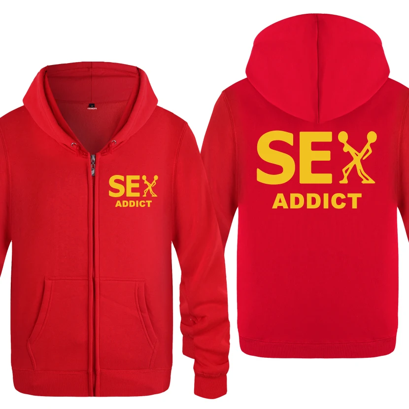 Sex Addict Creative Humor Sweatshirts Men 2018 Mens Zipper Hooded Fleece Hoodies Cardigans | Мужская одежда