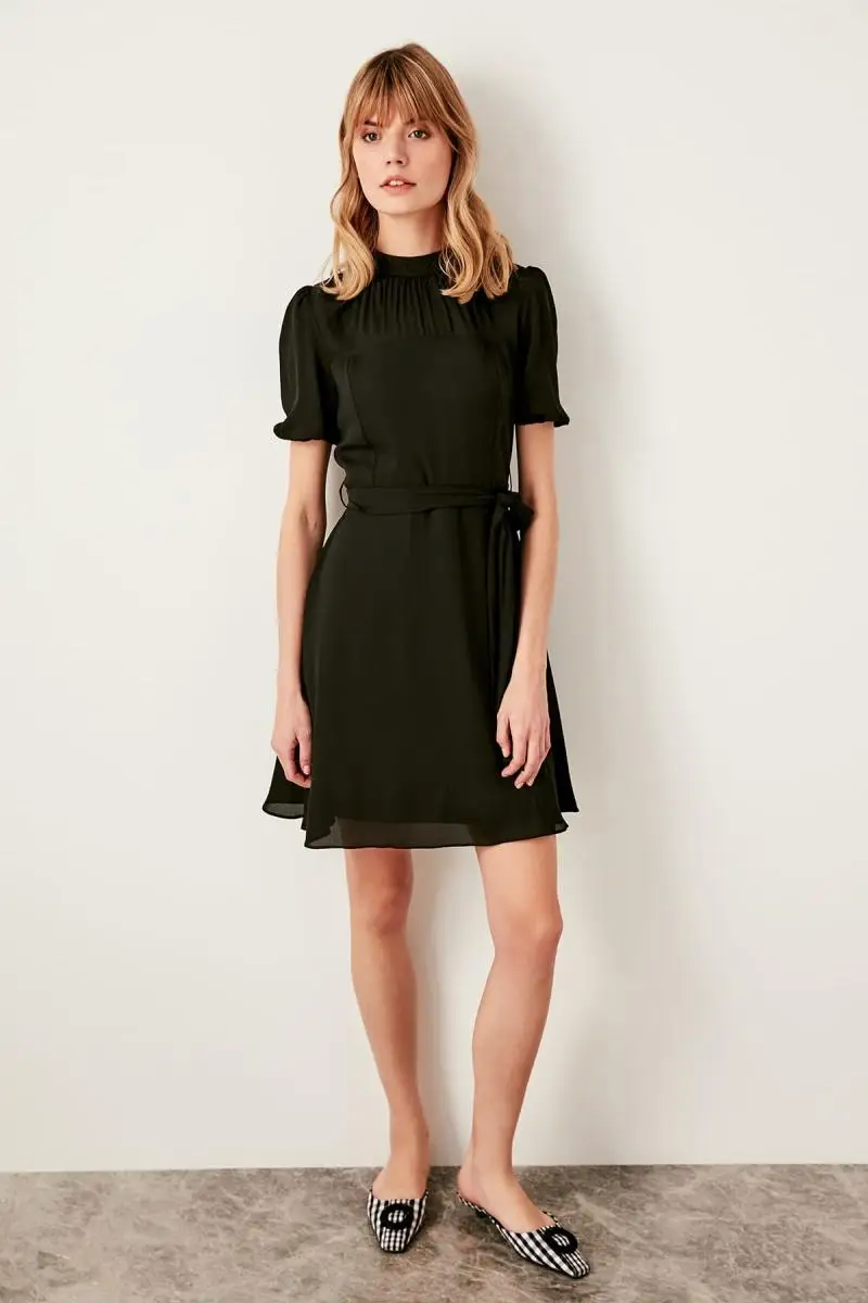 Trendyol черное платье Kemerli TWOSS19LJ0090 | Женская одежда
