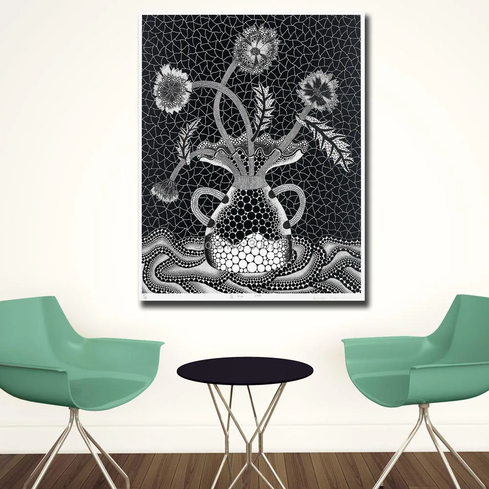 Goedkoop 100% Hand Geschilderd Olieverfschilderij Yayoi Kusama Bloem Home Decoratieve Wall Art Foto Voor Woonkamer Canvas Schilderij