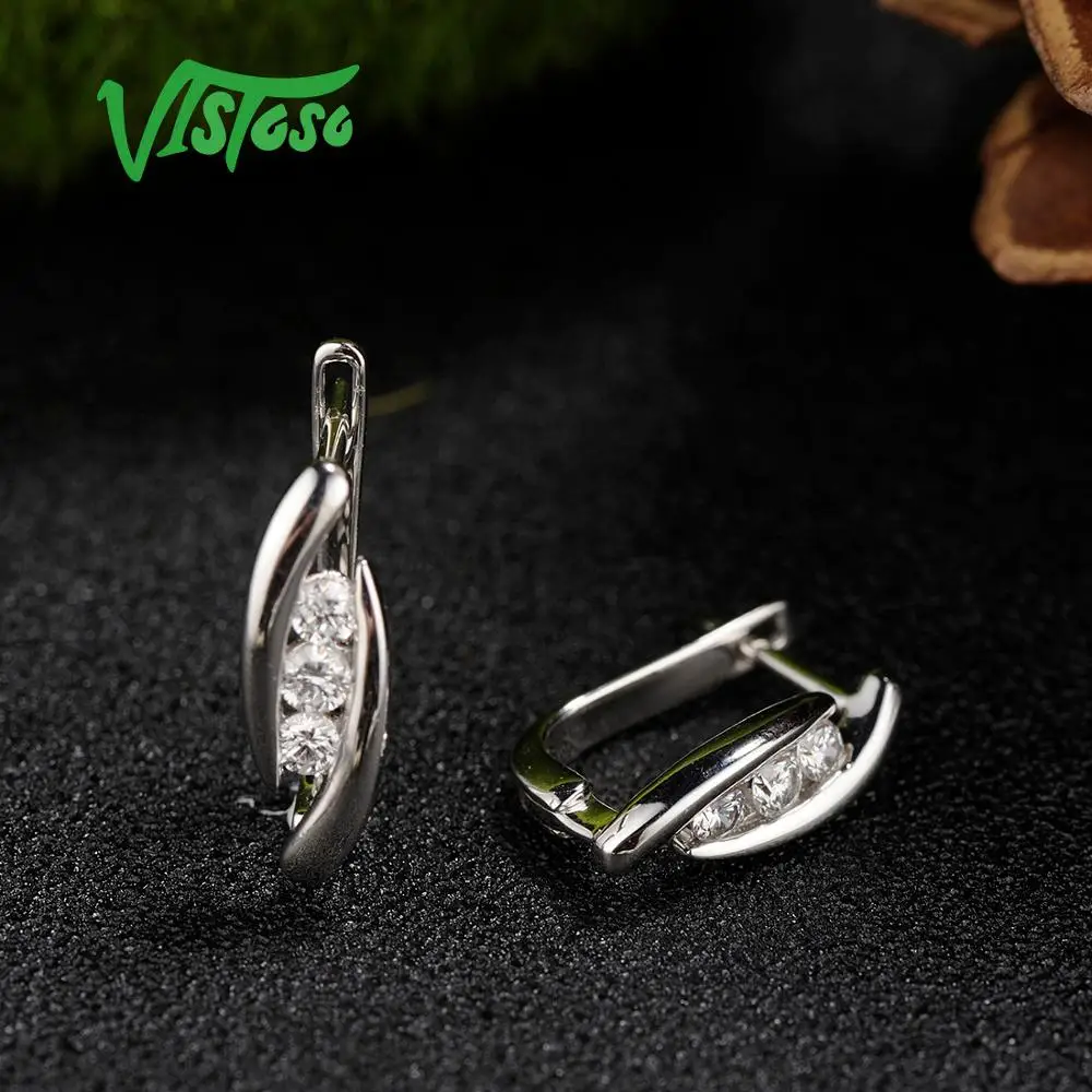 VISTOSO золотые серьги для женщин 14K 585 белое золото роскошные светящиеся бриллианты