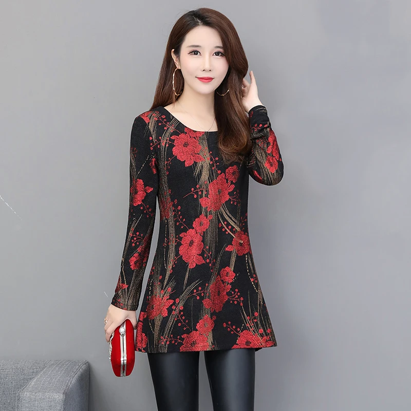 Basic Shirts Blouse Hot Sales Women Fashion Long Sleeve Elegant Lady Temperament Floral Printed Vintage Lace Tunic 4XL 3X | Женская