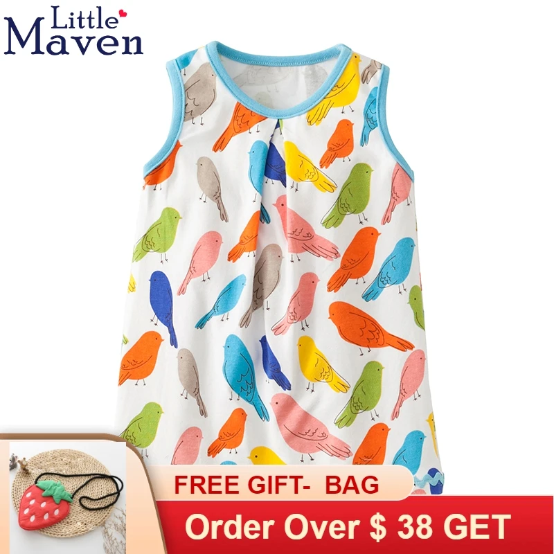 Little Maven/брендовый Сарафан для маленьких девочек Детские платья с рисунком птицы