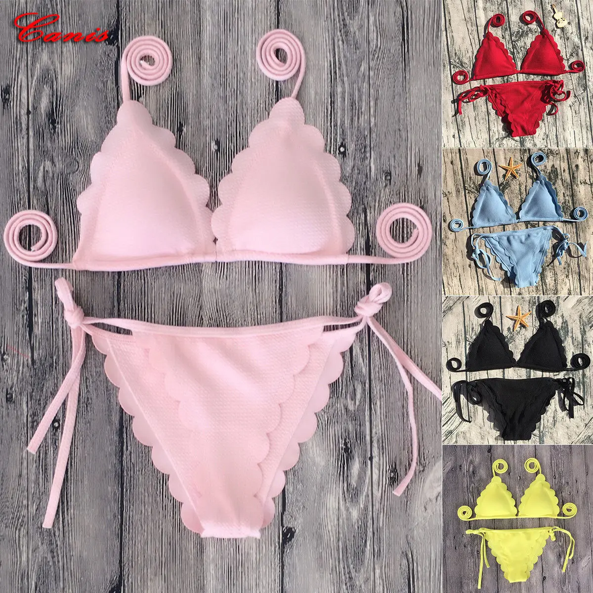 Summer Women's Padded Push-up Bra Bikini Set Plain Color Bandage Swimsuit Swimwear Beachwear Bathing Suit | Спорт и развлечения