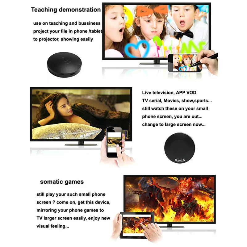 OPQ-1080P Airplay Mirroring Media Streaming H.265 TV Stick HDMI Display Dongle Adapter WiFi Screen Push для Iphone | Электроника