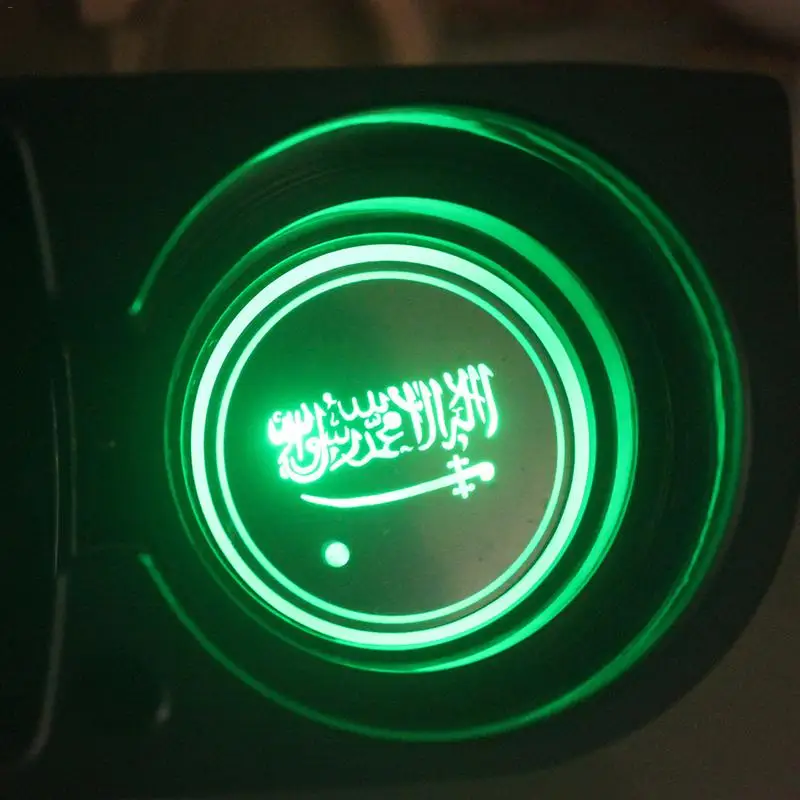 2PCS Car LED Light Coaster Anti-slip Cup Mat Flag Pattern Colorful Pad Smart Atmosphere Non-Slip | Автомобили и мотоциклы