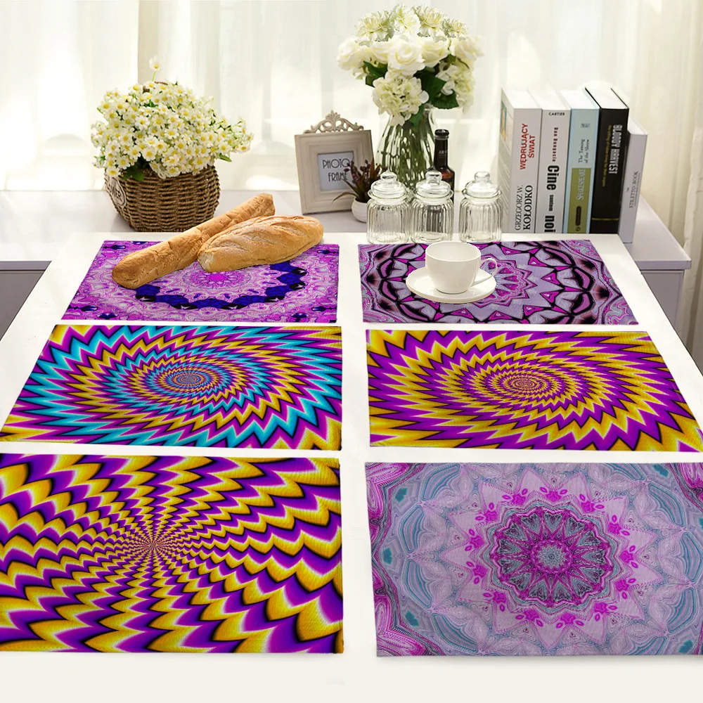 

Psychedelic Настольный коврик Мандала столовые приборы для обеденного стола прямоугольник льняные кухонные украшения аксессуары столовые приб...