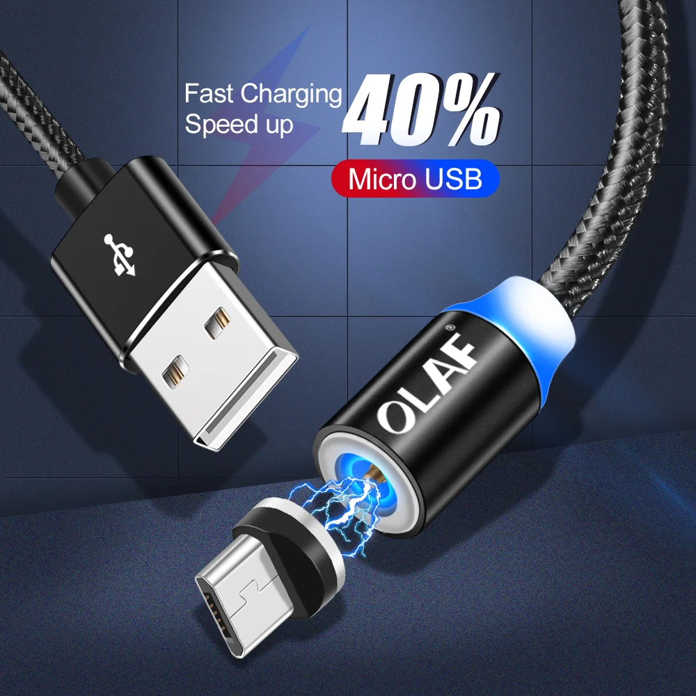 Магнитный USB-кабель OLAF 1 м 2 магнитный Шнур Micro usb Type-C для быстрой зарядки iPhone XS Max
