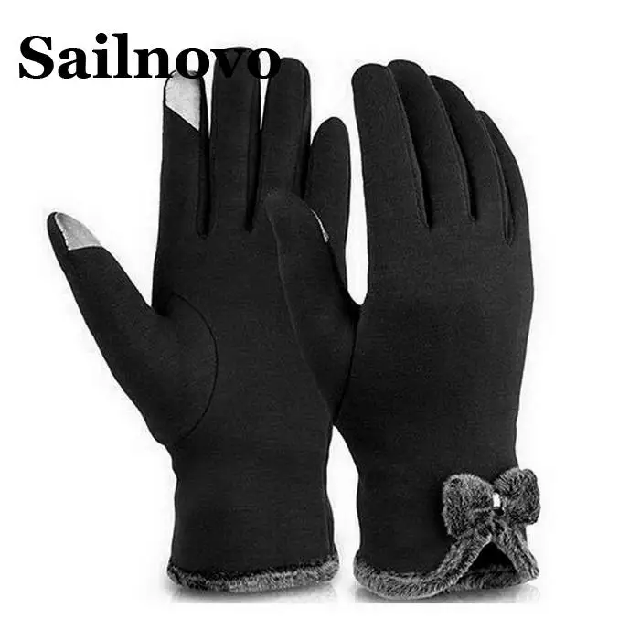 Sailnovo 1Pair Women Fashion Bow Velvet Gloves Lined Touch Screen Warm Winter Casual Guantes Moto Motorcycle | Автомобили и