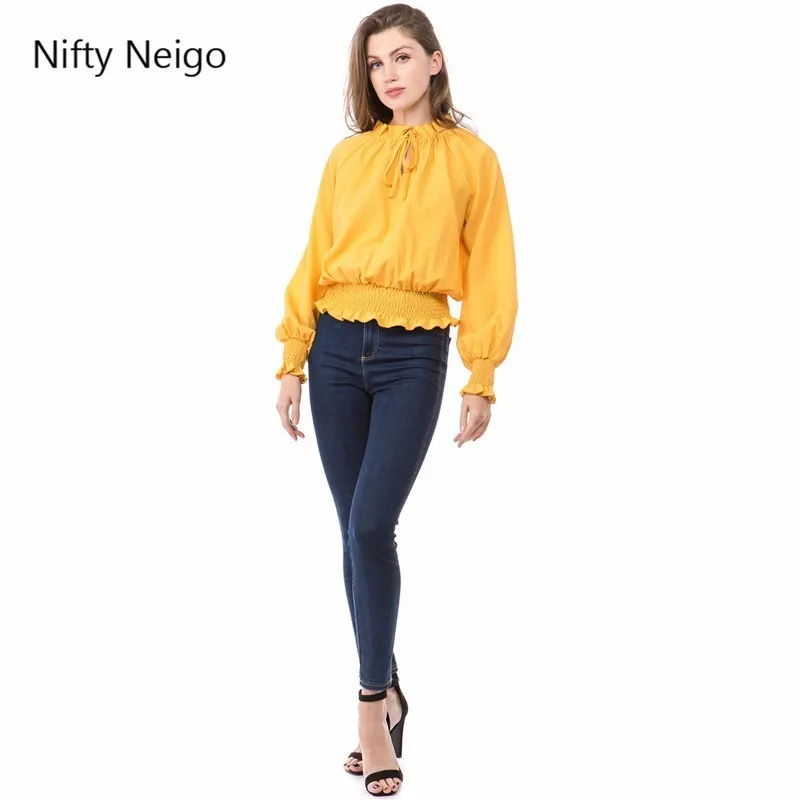 Nifty Neigo Sweet Women Chiffon Blouse Latern Sleeve Lace Up Hollow Out Tops Summer Sexy Casual Blouses |
