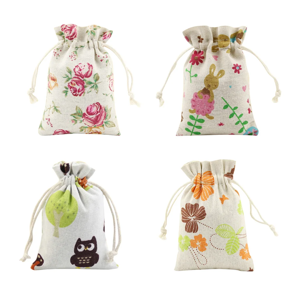 4 шт сумки на шнурке льняные портативные печатные подарочные пакеты для